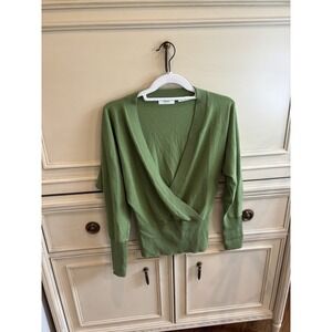 Neiman‎ Marcus Green Cashmere Vneck Wrap Long Sleeve Sweater XS READ Soft